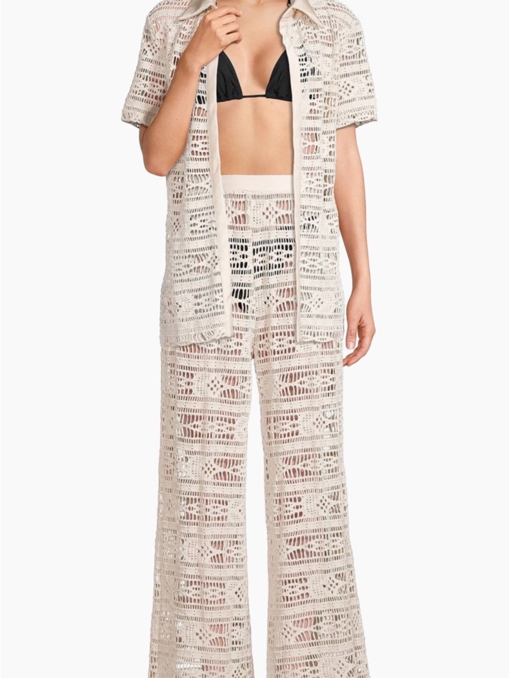 NEW PatBo Crochet Cover-Up Top in Bone  L Matching Pant Also For Sale